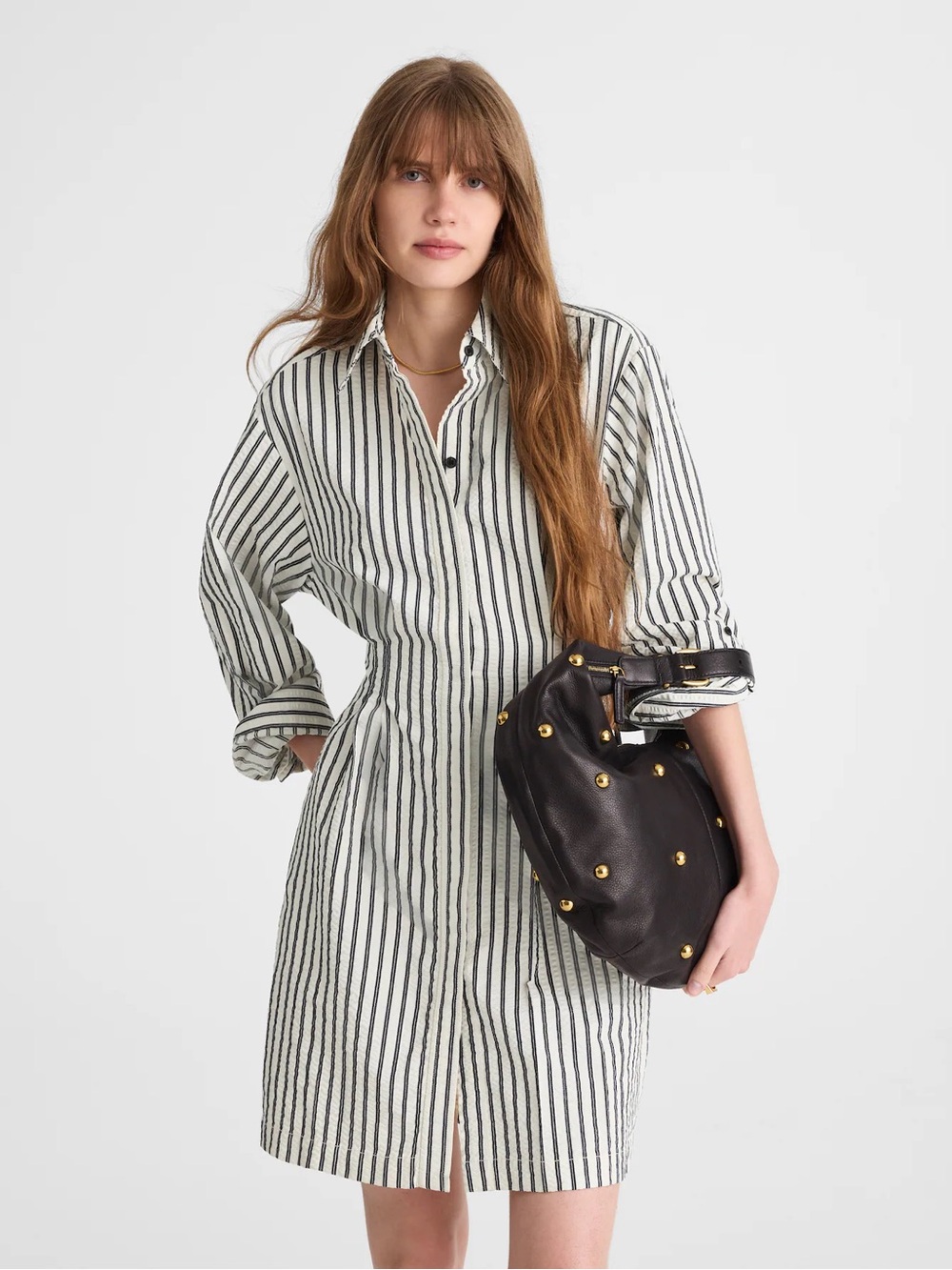 Madewell Grey Variegated Stripe Seersucker Mini Shirtdress Size 4 NWT - Picture 10 of 10